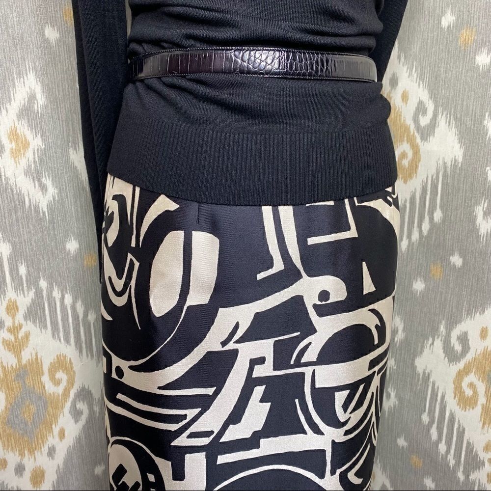 Ralph Lauren Black & Ivory Art Deco Abstract Auto Pattern Silk Pencil Skirt - Picture 14 of 16
